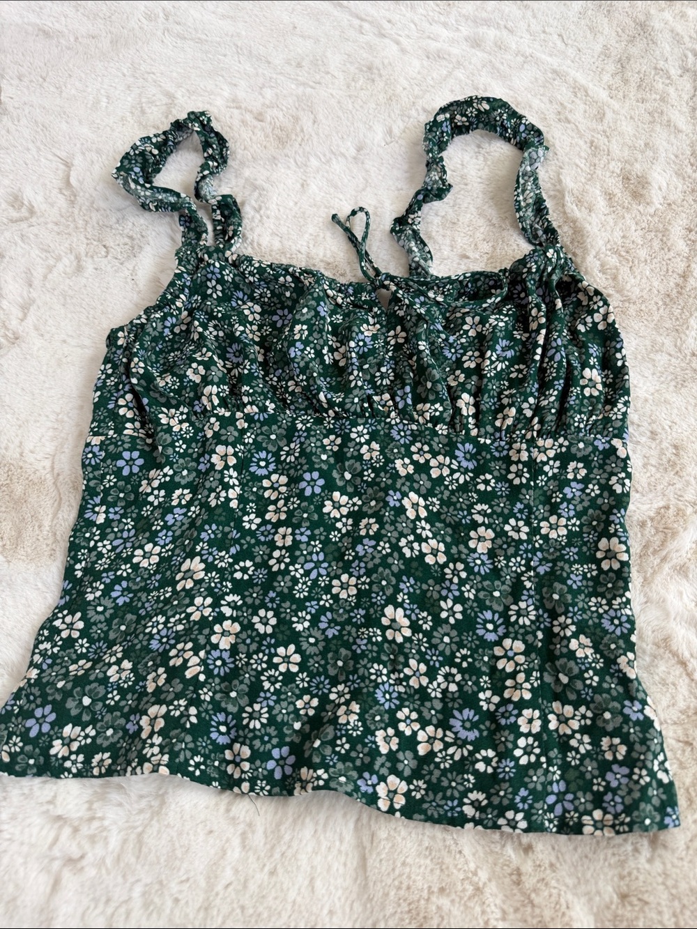 Reformation Dark Green Floral Tie-Shoulder Cami